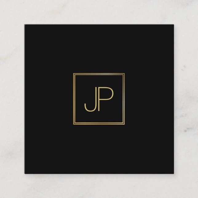 Tarjeta De Visita Cuadrada Moderno y elegante Monograma Dorado Lujoso Plantil (Anverso)