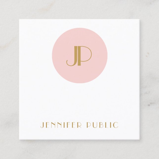 Tarjeta De Visita Cuadrada Moderno y elegante monograma Rubor de oro rosa (Anverso)