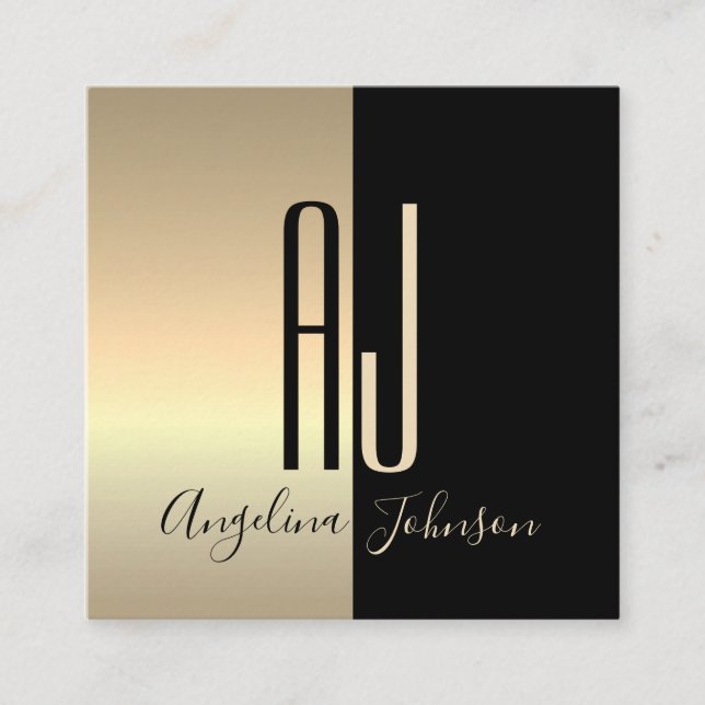 Tarjeta De Visita Cuadrada Moderno y elegante oro negro (Anverso)