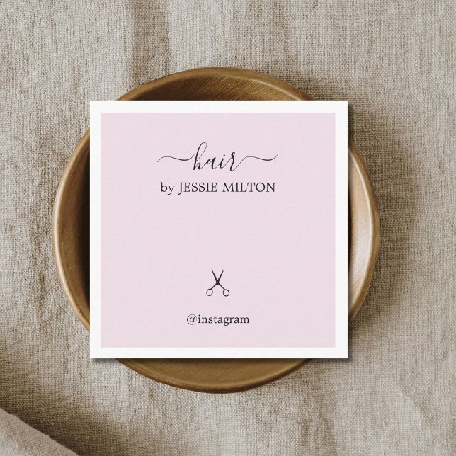 Tarjeta De Visita Cuadrada Moderno y elegante peluquero Rosa blanco (Subido por el creador)