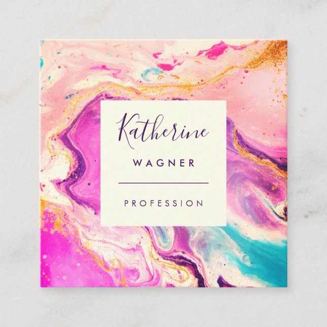 Tarjeta De Visita Cuadrada Moderno y elegante profesional de Swirl Rosa (Anverso)