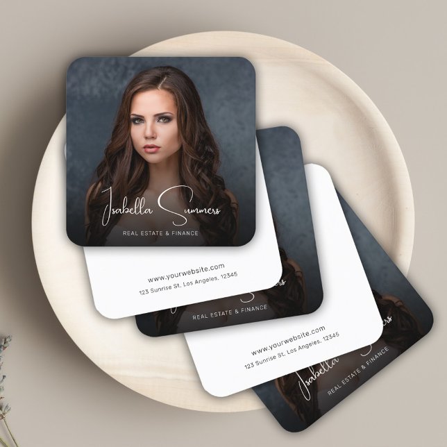 Tarjeta De Visita Cuadrada Moderno y elegante reactor de fotografía profesion (Modern Elegant Photo Realtor Finance Professional Square Business Card)