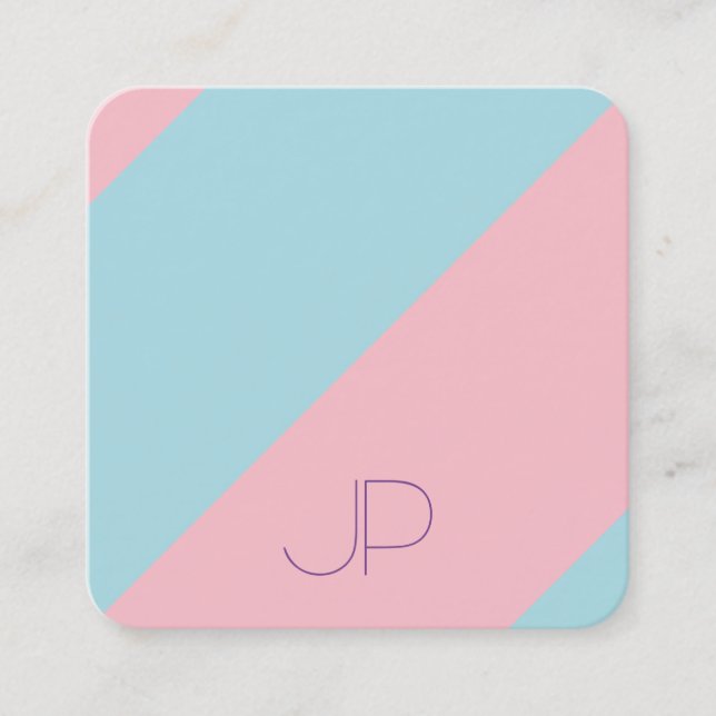 Tarjeta De Visita Cuadrada Moderno y elegante rosa azul lujoso Monogramado (Anverso)