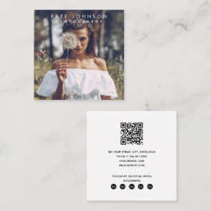 Tarjeta De Visita Cuadrada Moderno y simple foto mínima Código QR Medios soci