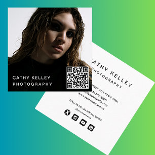 Tarjeta De Visita Cuadrada Moderno y simple foto mínima Código QR Medios soci