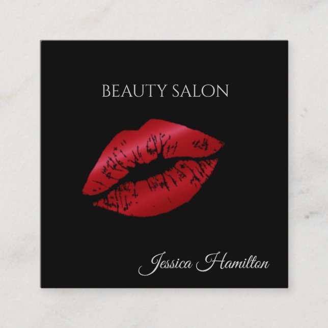 Tarjeta De Visita Cuadrada Modernos y elegantes labios rojos negros (Anverso)