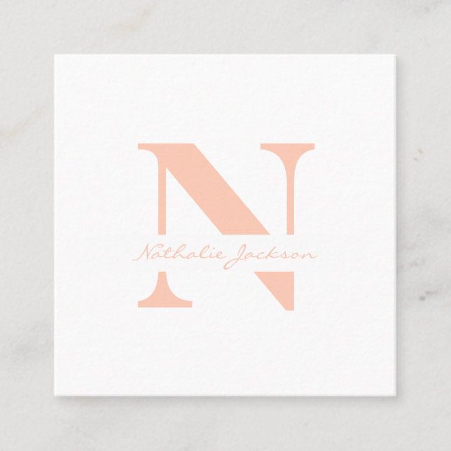 Tarjeta De Visita Cuadrada Modesto y elegante durazno monogramado (Anverso)