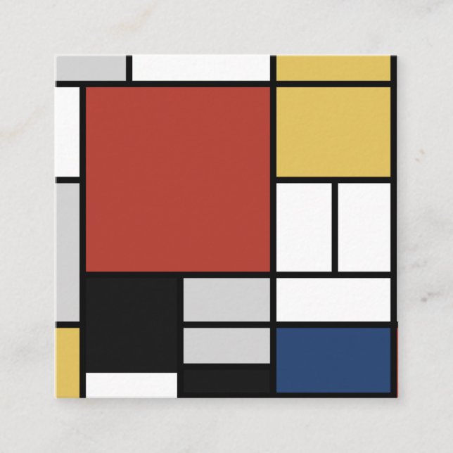 Tarjeta De Visita Cuadrada Mondrian Pintura de Plano Rojo Amarillo Azul Gris  (Anverso)