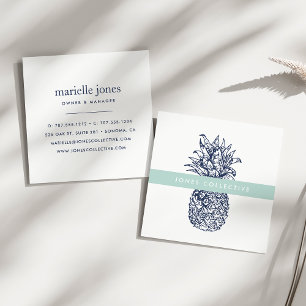 Tarjeta De Visita Cuadrada Moneda y piña marina