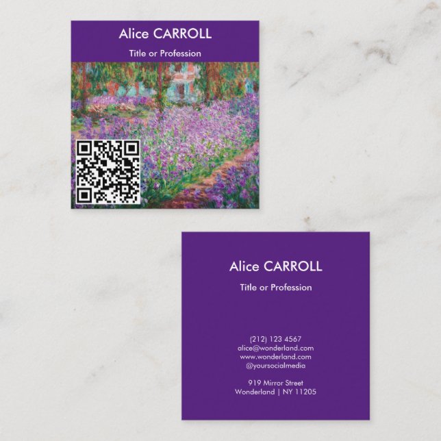 Tarjeta De Visita Cuadrada Monet - Jardín de artistas en Giverny - Código QR (Anverso / Reverso)