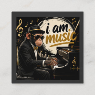 Tarjeta De Visita Cuadrada Monkey Playing Piano Music Poster – I Am Music