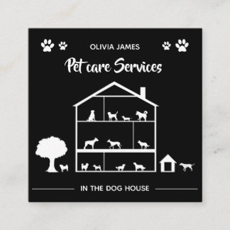 Tarjeta De Visita Cuadrada Monocromo en los servicios de cuidado de mascotas 