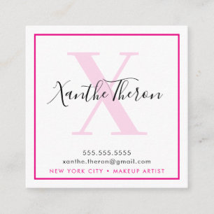 Tarjeta De Visita Cuadrada MONOGRAM guión elegante minimo moderno rosa calien