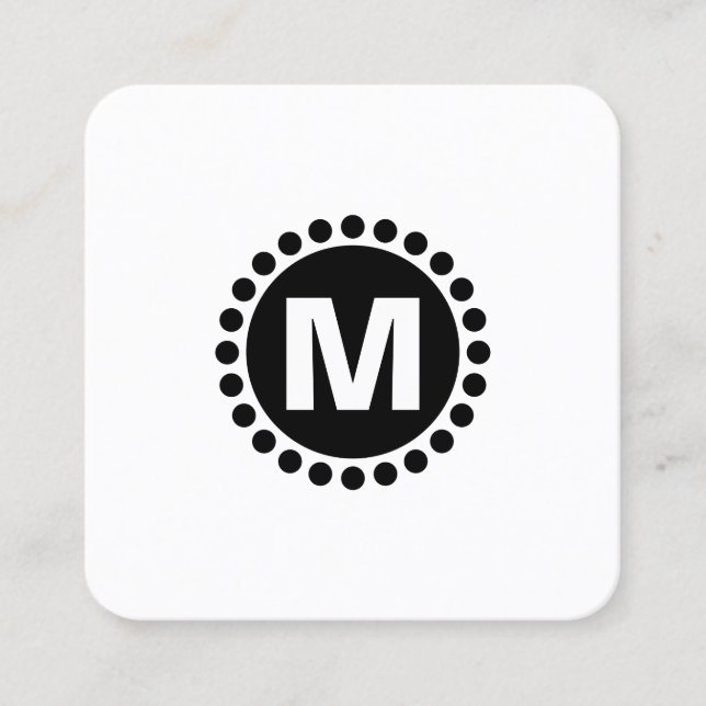 Tarjeta De Visita Cuadrada Monograma adornado del punto del círculo - negro (Anverso)