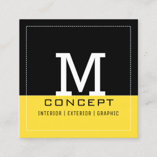 Tarjeta De Visita Cuadrada Monograma amarillo banana negra moderno profesiona