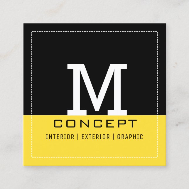 Tarjeta De Visita Cuadrada Monograma amarillo banana negra moderno profesiona (Anverso)