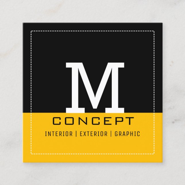 Tarjeta De Visita Cuadrada Monograma Amber Black Profesional Moderno (Anverso)
