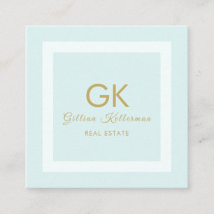 Tarjeta De Visita Cuadrada Monograma azul en colores pastel elegante del oro