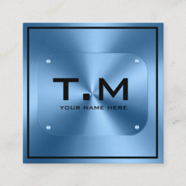Tarjeta De Visita Cuadrada Monograma azul moderno minimalista