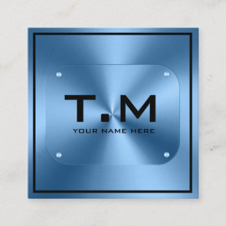 Tarjeta De Visita Cuadrada Monograma azul moderno minimalista