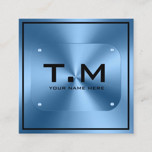 Tarjeta De Visita Cuadrada Monograma azul moderno minimalista (Anverso)