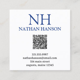 Tarjeta De Visita Cuadrada Monograma azul simple moderno