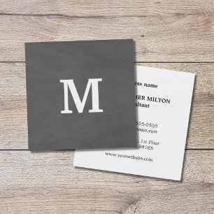Tarjeta De Visita Cuadrada Monograma blanco gris elegante profesional