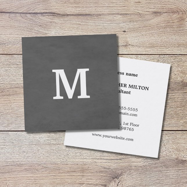 Tarjeta De Visita Cuadrada Monograma blanco gris elegante profesional (Subido por el creador)