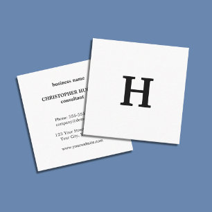 Tarjeta De Visita Cuadrada Monograma blanco negro mínimo elegante profesional