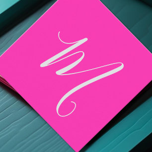 Tarjeta De Visita Cuadrada monograma chic rosa neón