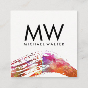 Tarjeta De Visita Cuadrada Monograma con brocha acuarela moderna