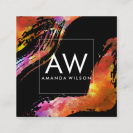Tarjeta De Visita Cuadrada Monograma con brocha acuarela moderna