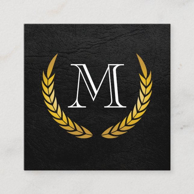 Tarjeta De Visita Cuadrada Monograma con cuero falso de Luxe Elements (Anverso)
