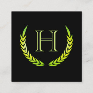 Tarjeta De Visita Cuadrada Monograma con elementos (verde)