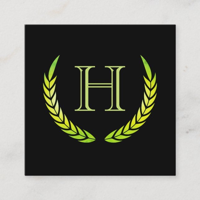 Tarjeta De Visita Cuadrada Monograma con elementos (verde) (Anverso)