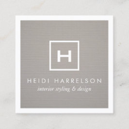 Tarjeta De Visita Cuadrada Monograma con logotipo en la línea gris/borde blan