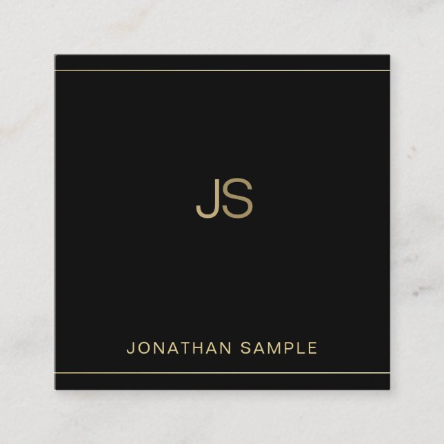 Tarjeta De Visita Cuadrada Monograma creativo lujoso negro dorado seda (Anverso)