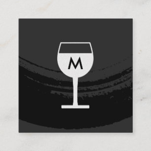 Tarjeta De Visita Cuadrada Monograma Cristal de vino negro cepillado artístic