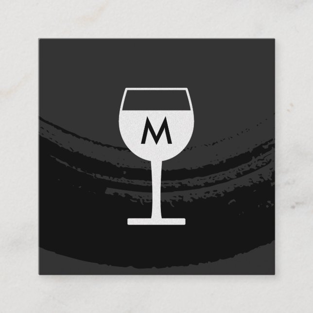 Tarjeta De Visita Cuadrada Monograma Cristal de vino negro cepillado artístic (Anverso)