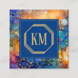 Tarjeta De Visita Cuadrada Monograma de acuarela moderna y marina