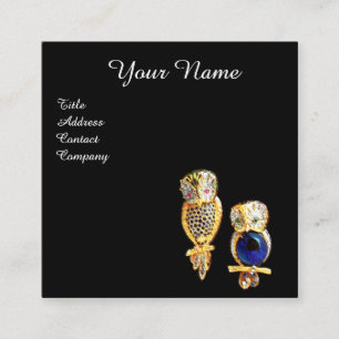 Tarjeta De Visita Cuadrada Monograma de GOLD JEWEL OWLS, Topaz de Zafiro Azul