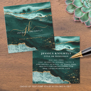 Tarjeta De Visita Cuadrada Monograma de guion del Purpurina de oro del Agate