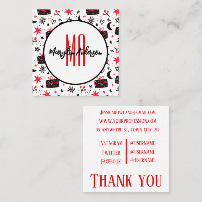 Tarjeta De Visita Cuadrada MONOGRAMA DE INVIERNO DE LOS navidades (Anverso / Reverso)