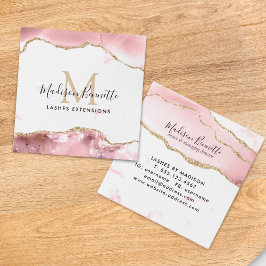 Tarjeta De Visita Cuadrada Monograma de la moda del Purpurina de oro rosado d