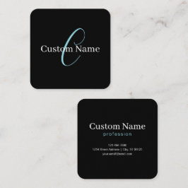 Tarjeta De Visita Cuadrada Monograma de letra cursiva editable negro azul bla
