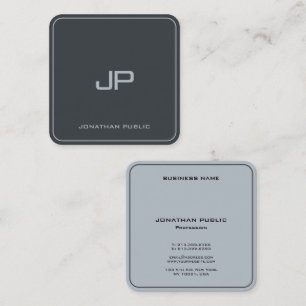 Tarjeta De Visita Cuadrada Monograma de lujo Antracita Gray Elegant Silver