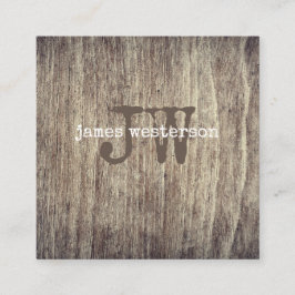 Tarjeta De Visita Cuadrada Monograma de madera rústico envejecido simple del