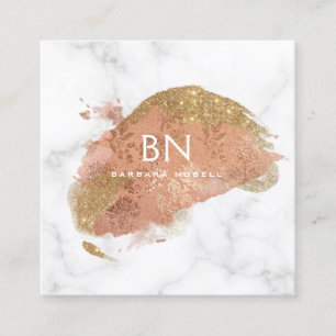 Tarjeta De Visita Cuadrada Monograma de mármol blanco del purpurina atractivo