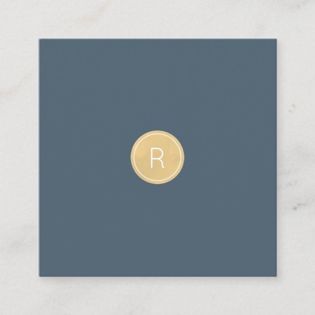 Tarjeta de visita Cuadrada Monograma de Oro Azul M (Anverso)