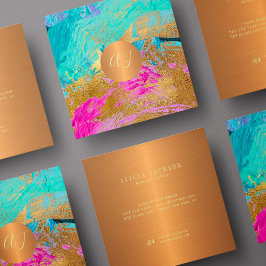 Tarjeta De Visita Cuadrada Monograma de oro de cobre de pintura abstracta mod
